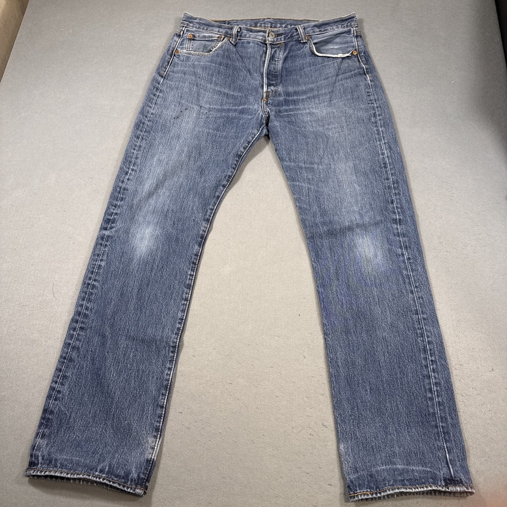 Levis 501 XX Jeans Mens 35X34 Blue Button Fly Straight 501XX Denim Cotton